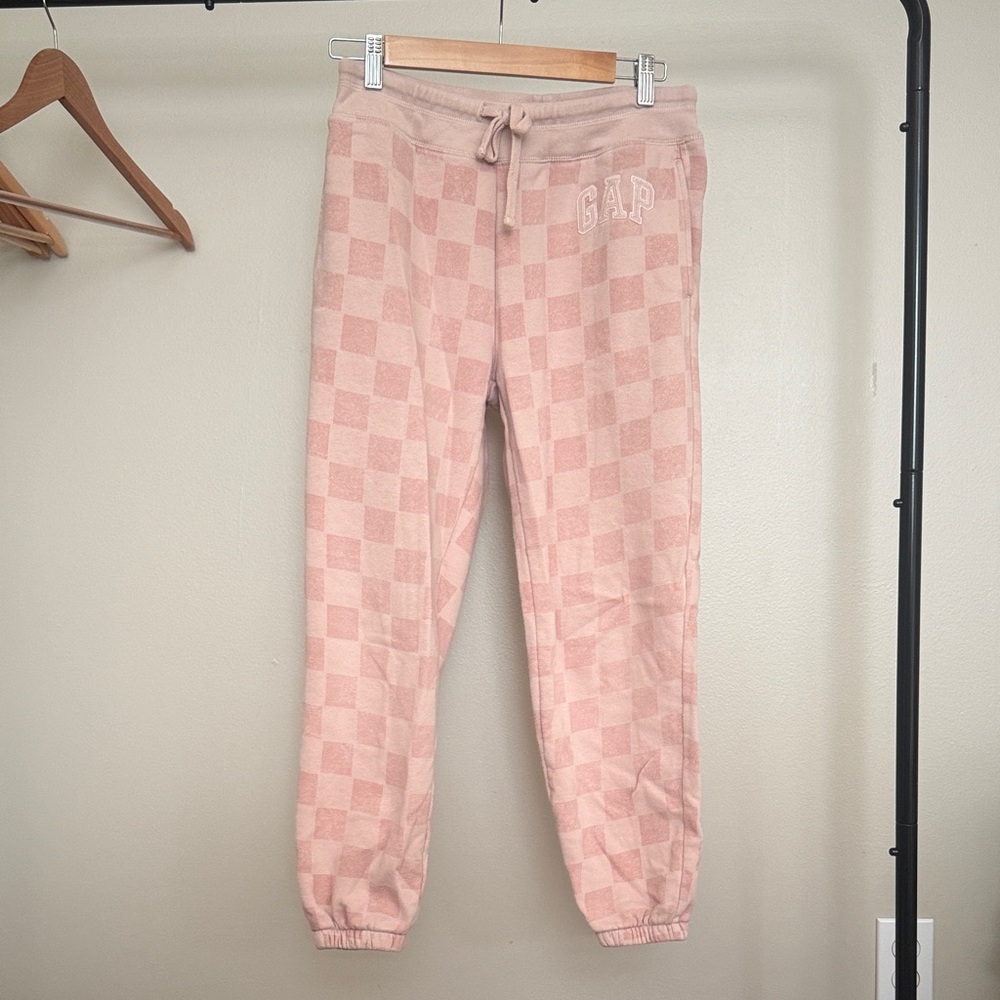 GAP Light Pink Checkered Joggers